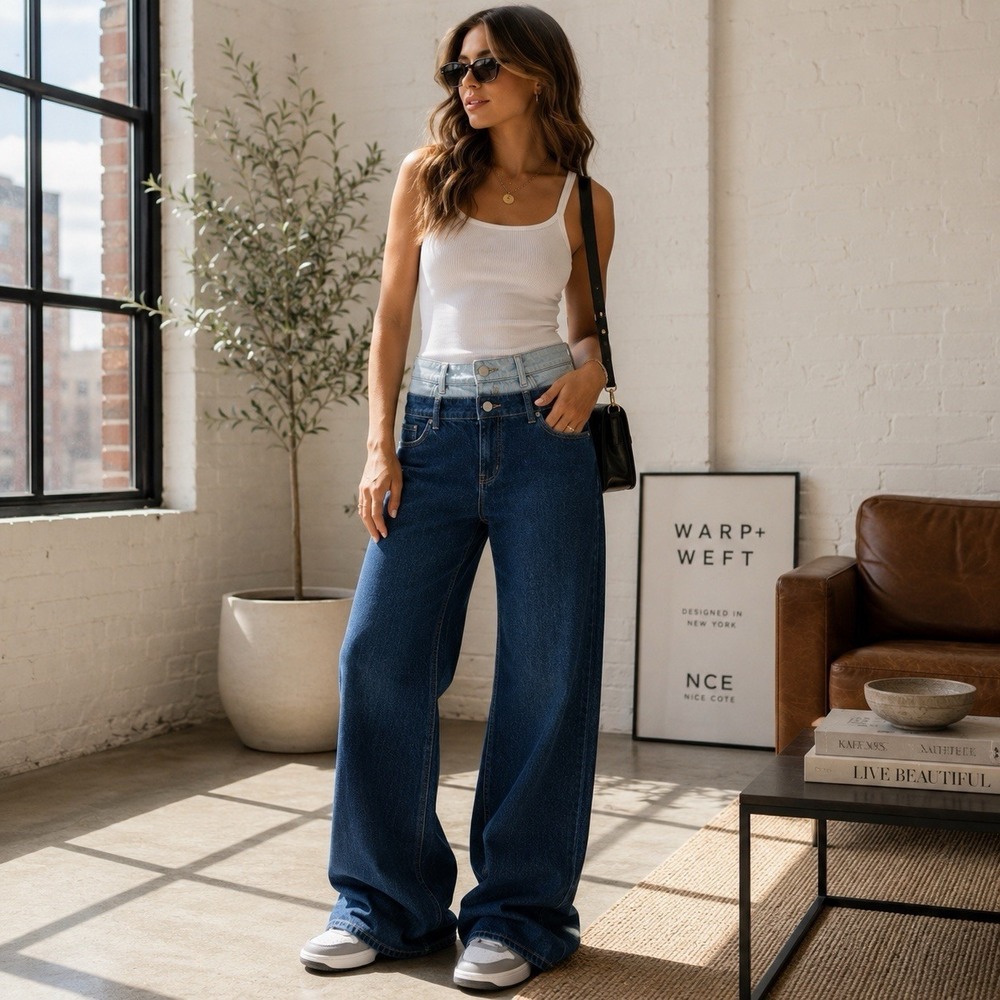 Warp + Weft NCE Nice Cote Wide Leg Stacked Jeans Women's 4/27 High Rise‎ Denim